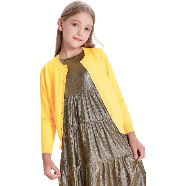 GRACE KARIN Girls Essential Soft Knit Uniforms Button Down Cardigan SweatersLight Yellow