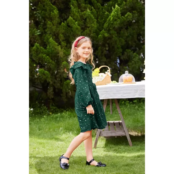 GRACE KARIN Girls Fall Dress Long Sleeve Ruffle Tiered Sparkle Swing Winter Party Dress for Girls Size 512Green