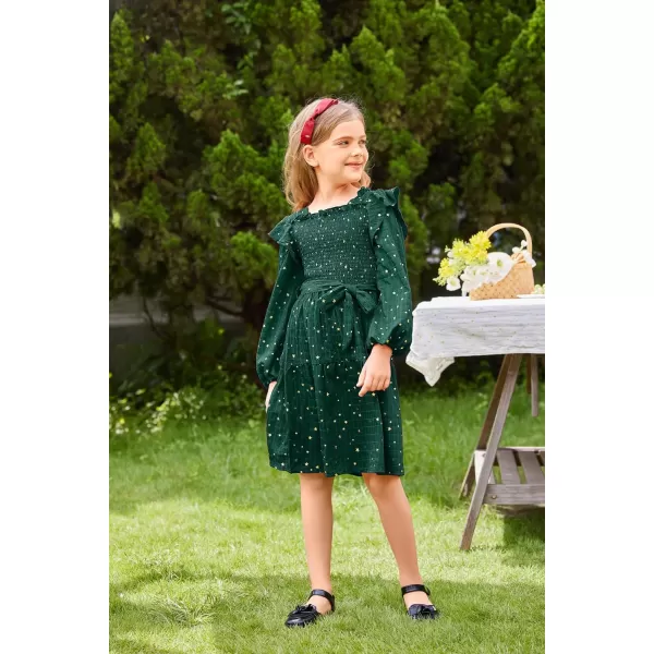 GRACE KARIN Girls Fall Dress Long Sleeve Ruffle Tiered Sparkle Swing Winter Party Dress for Girls Size 512Green