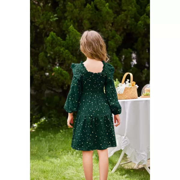 GRACE KARIN Girls Fall Dress Long Sleeve Ruffle Tiered Sparkle Swing Winter Party Dress for Girls Size 512Green