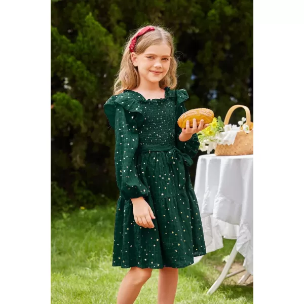 GRACE KARIN Girls Fall Dress Long Sleeve Ruffle Tiered Sparkle Swing Winter Party Dress for Girls Size 512Green