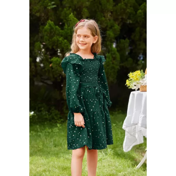 GRACE KARIN Girls Fall Dress Long Sleeve Ruffle Tiered Sparkle Swing Winter Party Dress for Girls Size 512Green