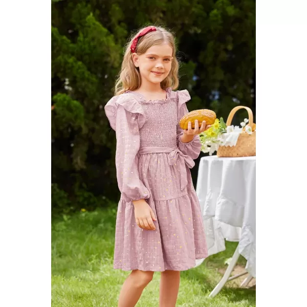 GRACE KARIN Girls Fall Dress Long Sleeve Ruffle Tiered Sparkle Swing Winter Party Dress for Girls Size 512Light Pink