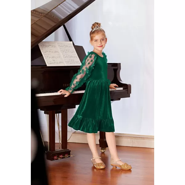 GRACE KARIN Girls Fall Dresses Sheer Long Sleeve ALine Crew Neck Party Midi Dress 6Y12YDark Green