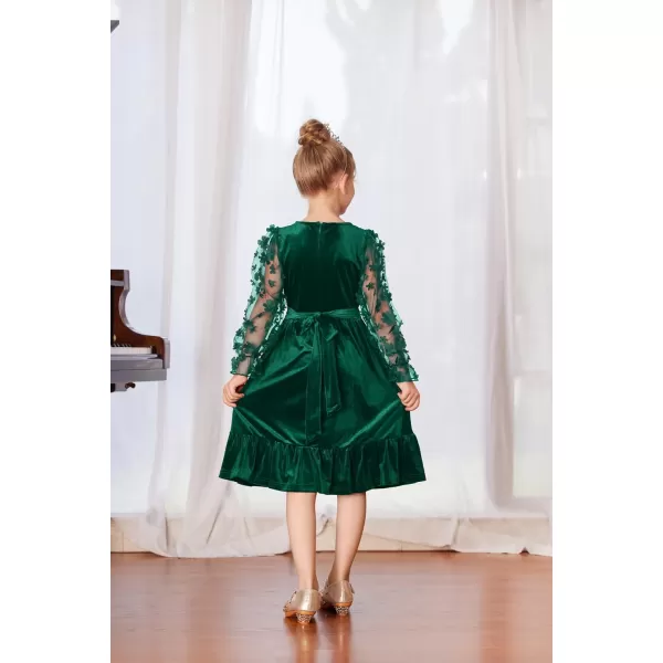 GRACE KARIN Girls Fall Dresses Sheer Long Sleeve ALine Crew Neck Party Midi Dress 6Y12YDark Green