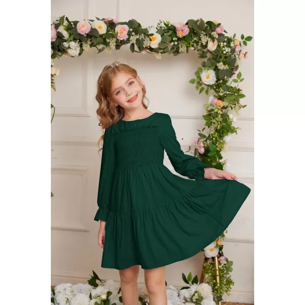 GRACE KARIN Girls Fall Long Sleeve Dress Casual ALine Tiered Crewneck Dress Size 512YearsDark Green