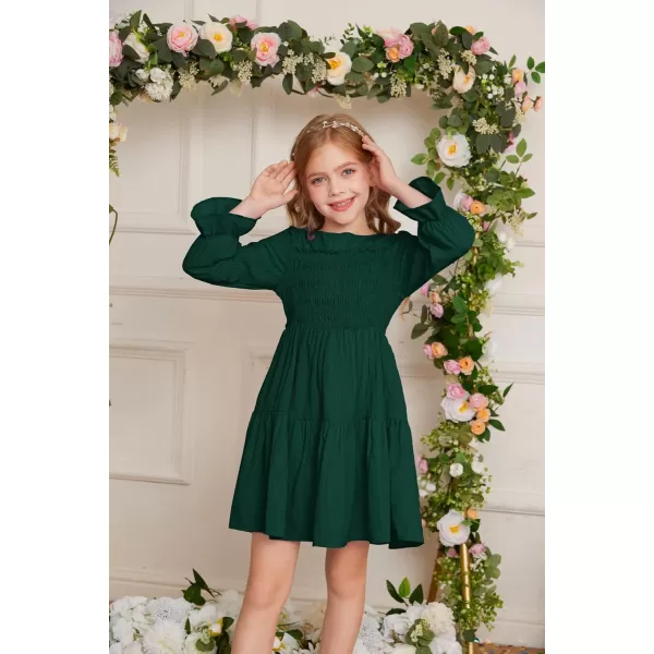 GRACE KARIN Girls Fall Long Sleeve Dress Casual ALine Tiered Crewneck Dress Size 512YearsDark Green