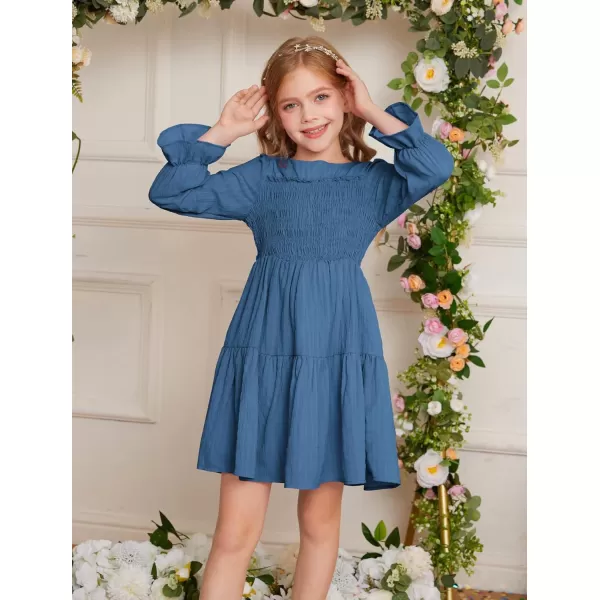 GRACE KARIN Girls Fall Long Sleeve Dress Casual ALine Tiered Crewneck Dress Size 512YearsNavy Blue