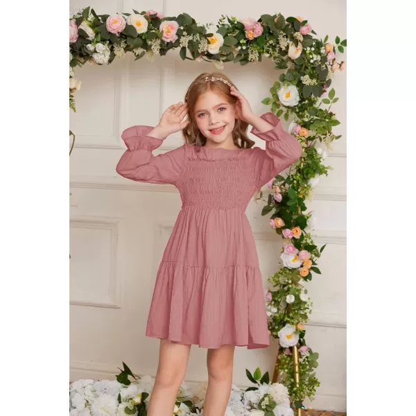 GRACE KARIN Girls Fall Long Sleeve Dress Casual ALine Tiered Crewneck Dress Size 512YearsPink