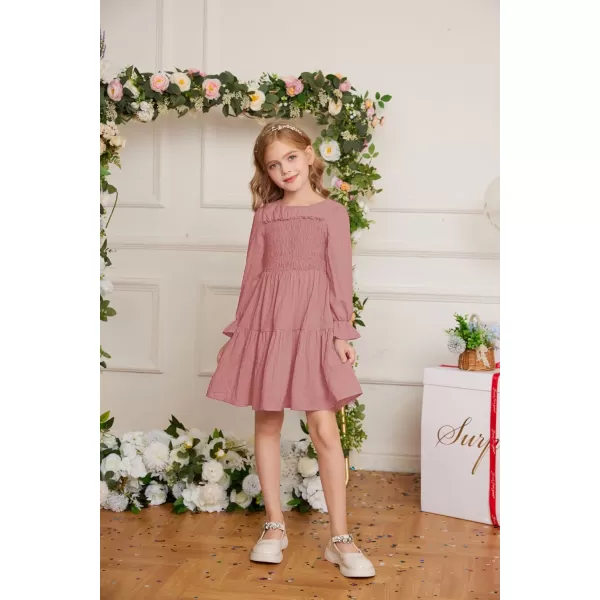 GRACE KARIN Girls Fall Long Sleeve Dress Casual ALine Tiered Crewneck Dress Size 512YearsPink