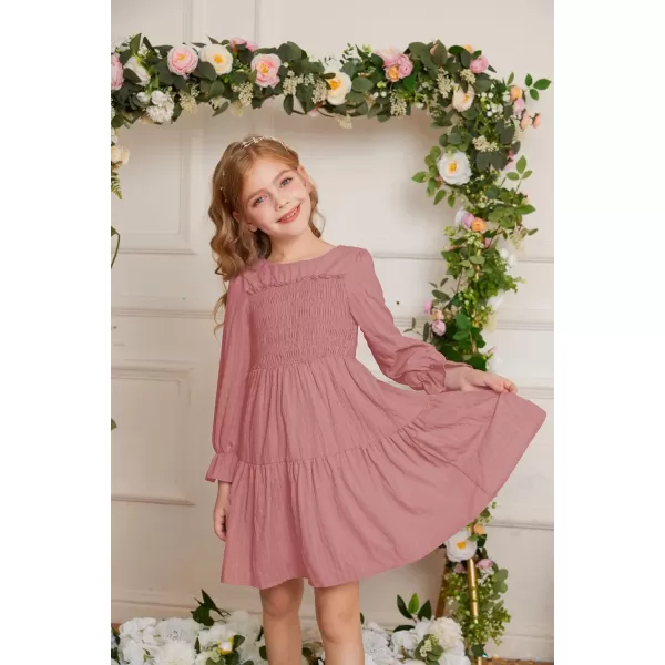 GRACE KARIN Girls Fall Long Sleeve Dress Casual ALine Tiered Crewneck Dress Size 512YearsPink