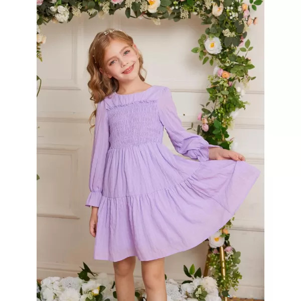 GRACE KARIN Girls Fall Long Sleeve Dress Casual ALine Tiered Crewneck Dress Size 512YearsPurple