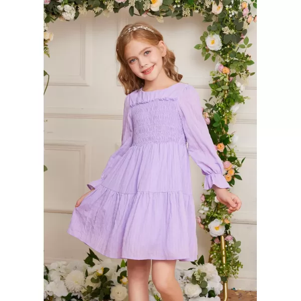 GRACE KARIN Girls Fall Long Sleeve Dress Casual ALine Tiered Crewneck Dress Size 512YearsPurple