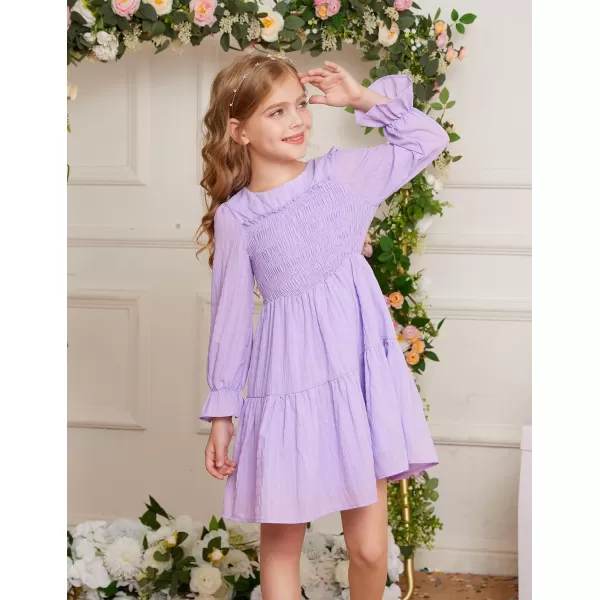 GRACE KARIN Girls Fall Long Sleeve Dress Casual ALine Tiered Crewneck Dress Size 512YearsPurple