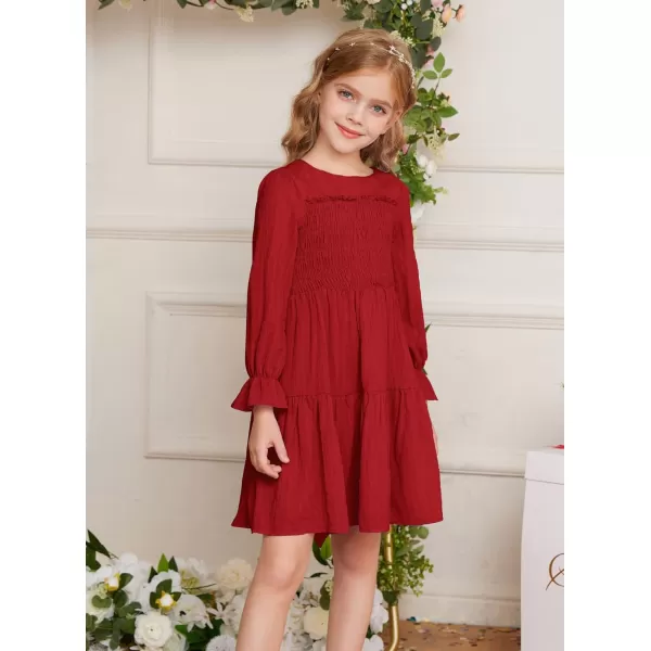 GRACE KARIN Girls Fall Long Sleeve Dress Casual ALine Tiered Crewneck Dress Size 512YearsRed