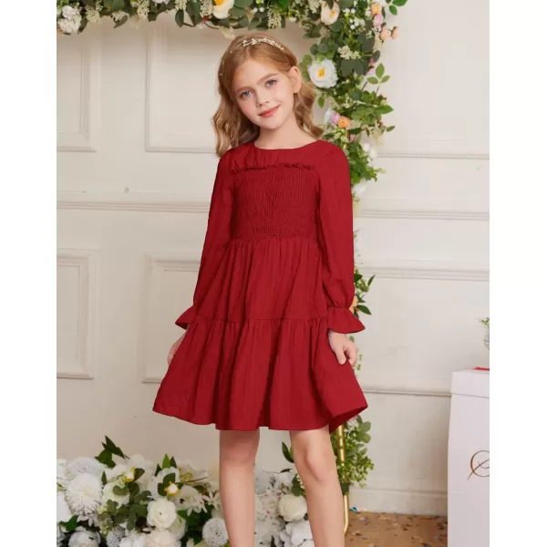 GRACE KARIN Girls Fall Long Sleeve Dress Casual ALine Tiered Crewneck Dress Size 512YearsRed