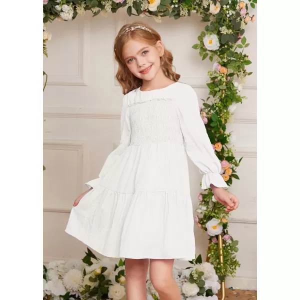 GRACE KARIN Girls Fall Long Sleeve Dress Casual ALine Tiered Crewneck Dress Size 512YearsWhite