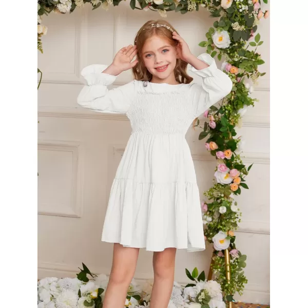 GRACE KARIN Girls Fall Long Sleeve Dress Casual ALine Tiered Crewneck Dress Size 512YearsWhite