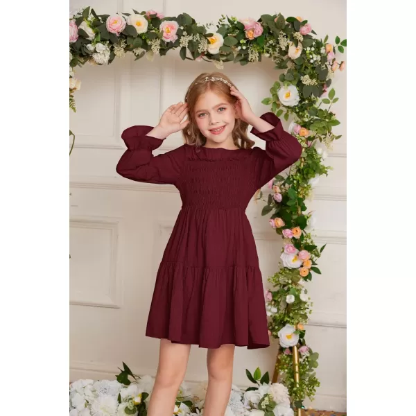 GRACE KARIN Girls Fall Long Sleeve Dress Casual ALine Tiered Crewneck Dress Size 512YearsWine Red