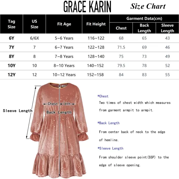 GRACE KARIN Girls Fall Velvet Dress Long Sleeve Ruffle Sparkle Party Dress Size 512Pink