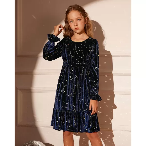 GRACE KARIN Girls Fall Velvet Dress Long Sleeve Ruffle Sparkle Party Dress Size 512Royal Blue