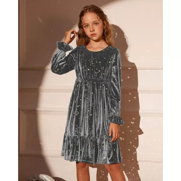 GRACE KARIN Girls Fall Velvet Dress Long Sleeve Ruffle Sparkle Party Dress Size 512Silver Grey