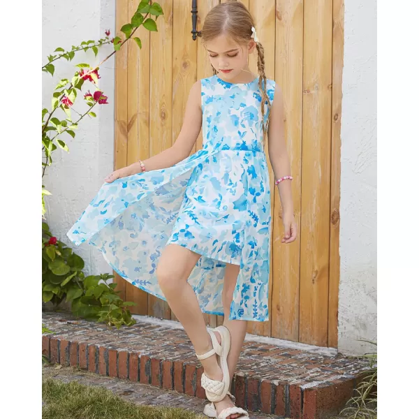 GRACE KARIN Girls Floral Dress Sleeveless Casual Sundress for Girl 512 YearsBlue Floral