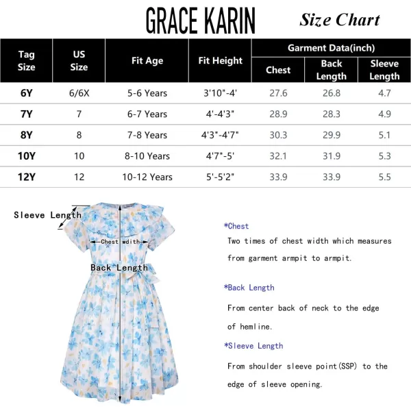 GRACE KARIN Girls Floral Dress Summer Spring Flowy Ruffle Casual Short Sleeve Midi Dress 512YBlue