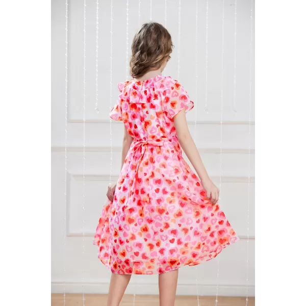 GRACE KARIN Girls Floral Dress Summer Spring Flowy Ruffle Casual Short Sleeve Midi Dress 512YPink