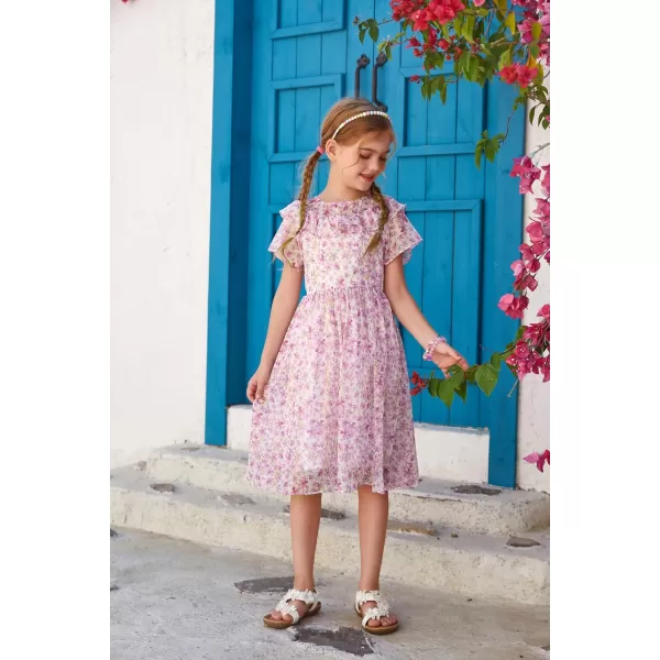 GRACE KARIN Girls Floral Dress Summer Spring Flowy Ruffle Casual Short Sleeve Midi Dress 512YPurple