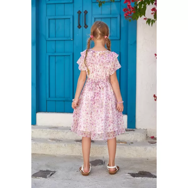 GRACE KARIN Girls Floral Dress Summer Spring Flowy Ruffle Casual Short Sleeve Midi Dress 512YPurple