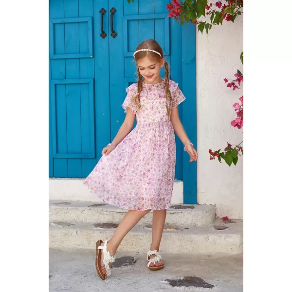 GRACE KARIN Girls Floral Dress Summer Spring Flowy Ruffle Casual Short Sleeve Midi Dress 512YPurple