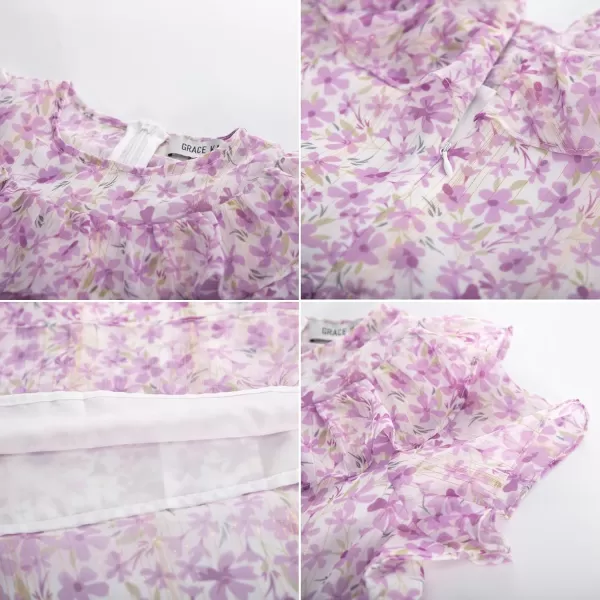 GRACE KARIN Girls Floral Dress Summer Spring Flowy Ruffle Casual Short Sleeve Midi Dress 512YPurple