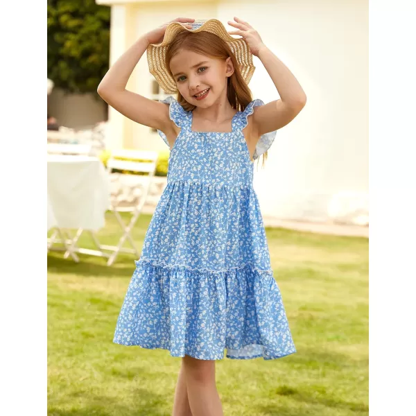 GRACE KARIN Girls Floral Dress Tie Back Flutter Sleeves Casual Summer Dresses for 612YBlue Floral