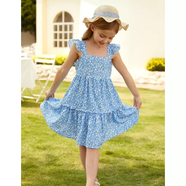 GRACE KARIN Girls Floral Dress Tie Back Flutter Sleeves Casual Summer Dresses for 612YBlue Floral