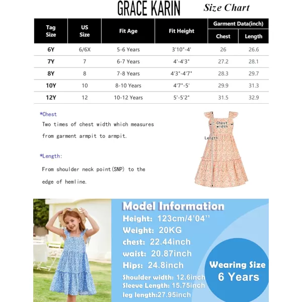 GRACE KARIN Girls Floral Dress Tie Back Flutter Sleeves Casual Summer Dresses for 612YBlue Floral