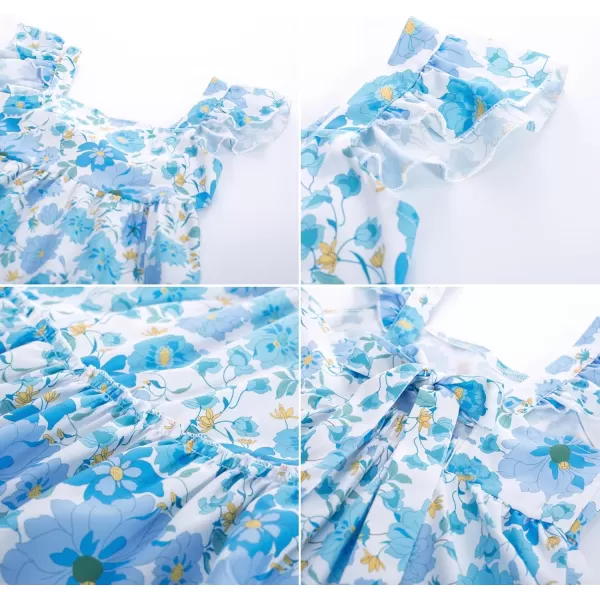 GRACE KARIN Girls Floral Dress Tie Back Flutter Sleeves Casual Summer Dresses for 612YBlue Flowers