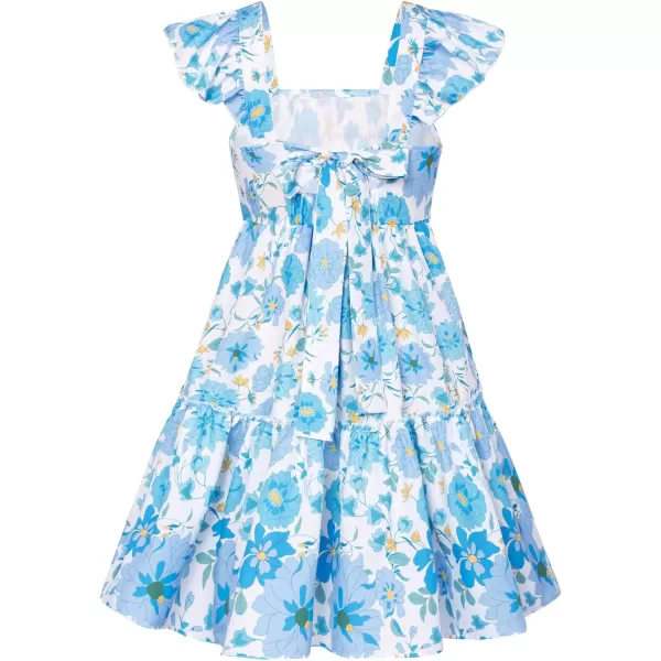 GRACE KARIN Girls Floral Dress Tie Back Flutter Sleeves Casual Summer Dresses for 612YBlue Flowers