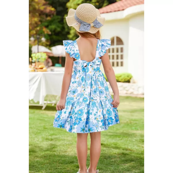 GRACE KARIN Girls Floral Dress Tie Back Flutter Sleeves Casual Summer Dresses for 612YBlue Flowers