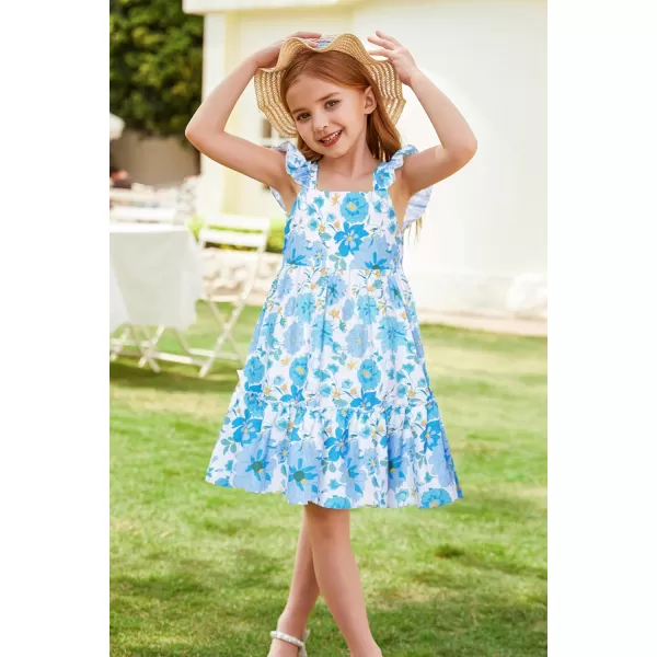 GRACE KARIN Girls Floral Dress Tie Back Flutter Sleeves Casual Summer Dresses for 612YBlue Flowers