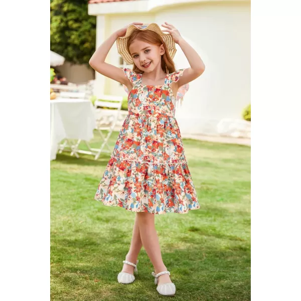 GRACE KARIN Girls Floral Dress Tie Back Flutter Sleeves Casual Summer Dresses for 612YColored Floral