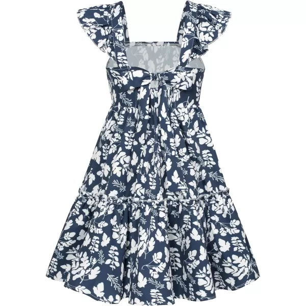 GRACE KARIN Girls Floral Dress Tie Back Flutter Sleeves Casual Summer Dresses for 612YDark Blue Floral 1