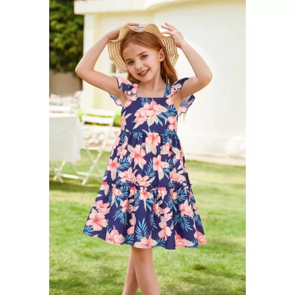 GRACE KARIN Girls Floral Dress Tie Back Flutter Sleeves Casual Summer Dresses for 612YDark Blue Floral