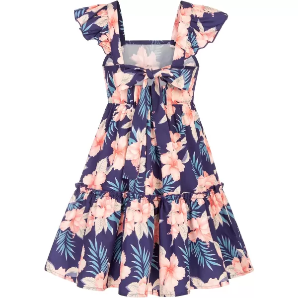 GRACE KARIN Girls Floral Dress Tie Back Flutter Sleeves Casual Summer Dresses for 612YDark Blue Floral