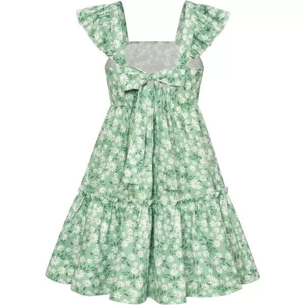 GRACE KARIN Girls Floral Dress Tie Back Flutter Sleeves Casual Summer Dresses for 612YGreen Floral