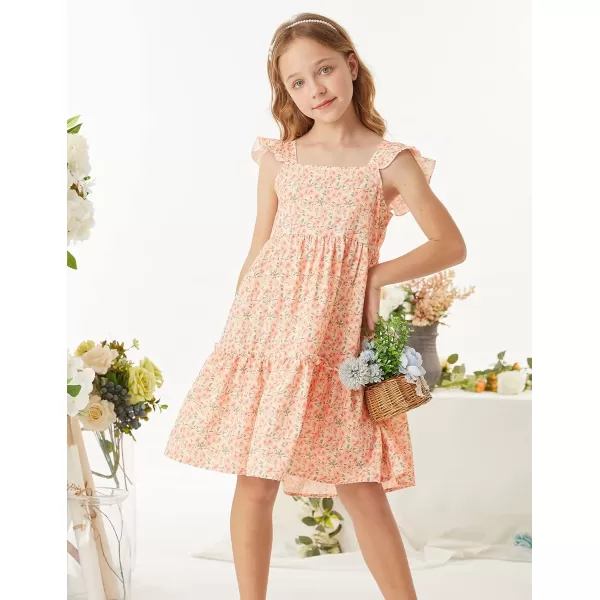 GRACE KARIN Girls Floral Dress Tie Back Flutter Sleeves Casual Summer Dresses for 612YOrange Floral