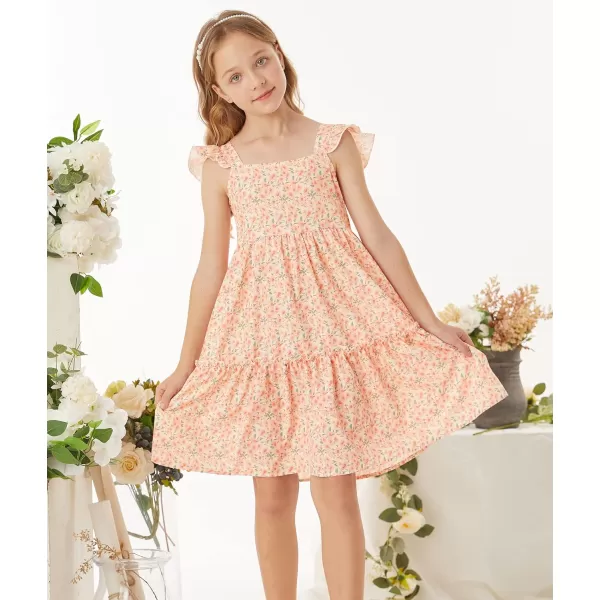 GRACE KARIN Girls Floral Dress Tie Back Flutter Sleeves Casual Summer Dresses for 612YOrange Floral