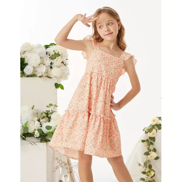 GRACE KARIN Girls Floral Dress Tie Back Flutter Sleeves Casual Summer Dresses for 612YOrange Floral