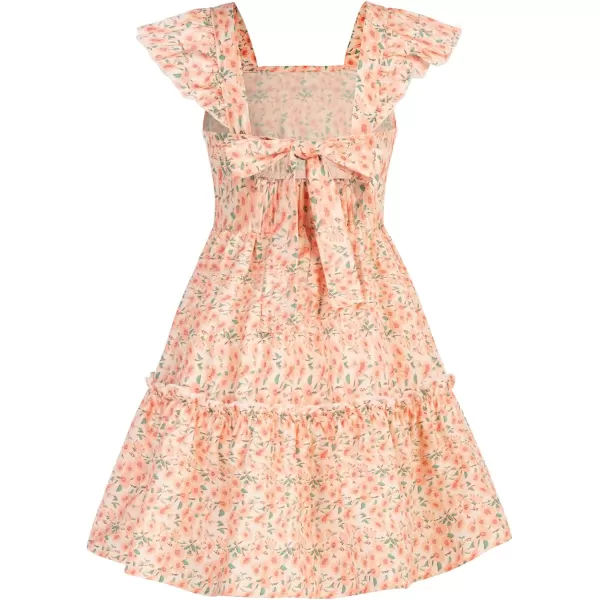 GRACE KARIN Girls Floral Dress Tie Back Flutter Sleeves Casual Summer Dresses for 612YOrange Floral