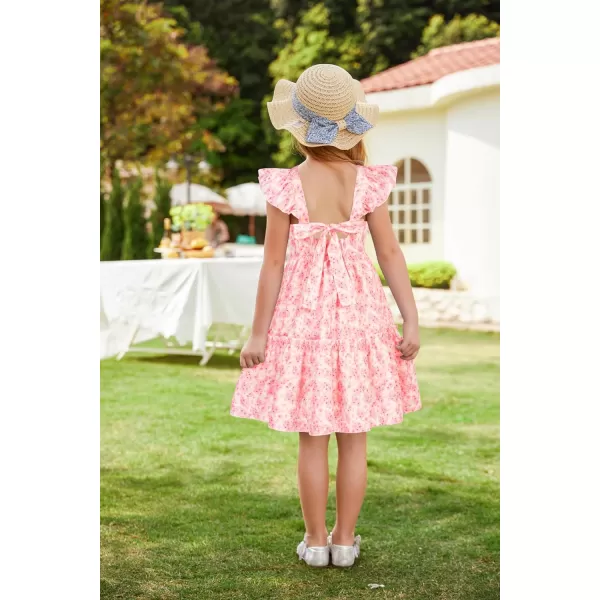 GRACE KARIN Girls Floral Dress Tie Back Flutter Sleeves Casual Summer Dresses for 612YPink Floral